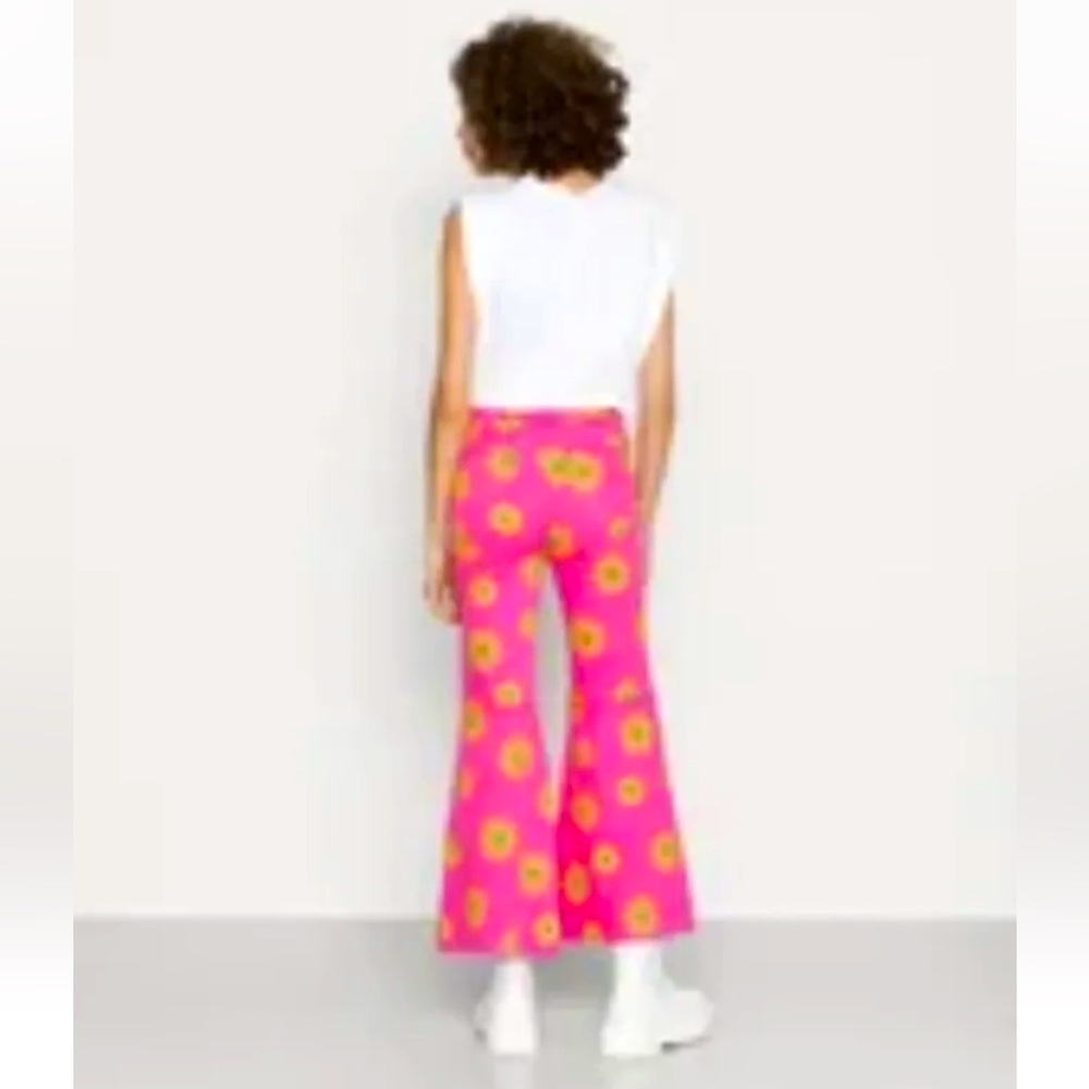Free People Pink Floral Flare Jeans with Yellow Sunburst Print - Picture 2 of 13